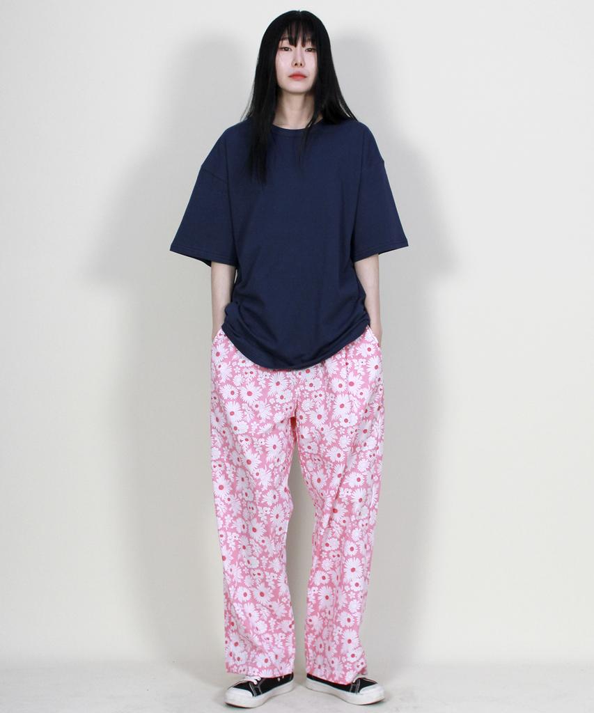 Deumakeu Flower Pattern Side One-Pleat Semi-Wide Pants Hot Red