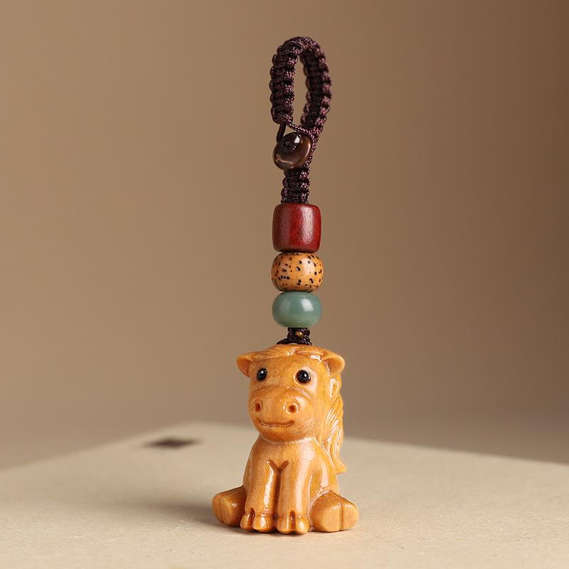 Sandalwood Zodiac Keychain Charm for Men & Women - Cute Mouse Pendant for Keys & Phones