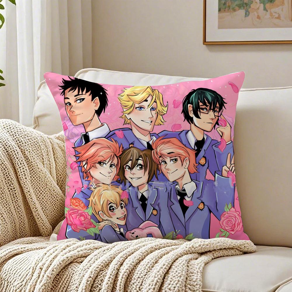 Funny Romance Anime OOuran High School Cushion Cover Linen Pillowcase Soft for Sofa Bed Home Room Decor