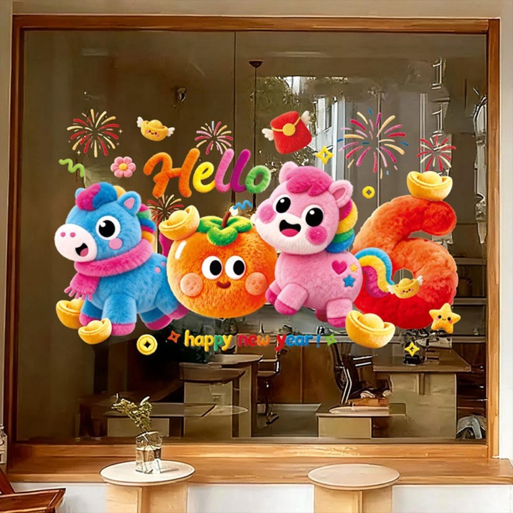 1/2 Stück Neue PVC-Fensteraufkleber Wasserdicht Große Größe Festivalaufkleber Simulation Bunte Fensterdekoration Jahr des Pferdes