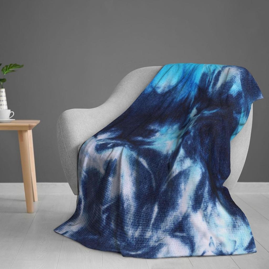 Tie Dye Blue Throw Blankets All Season Ultra Soft Warm Fleece Blanket for Home Bed Sofa Couch Chair Outdoor Travel Camping 50x40