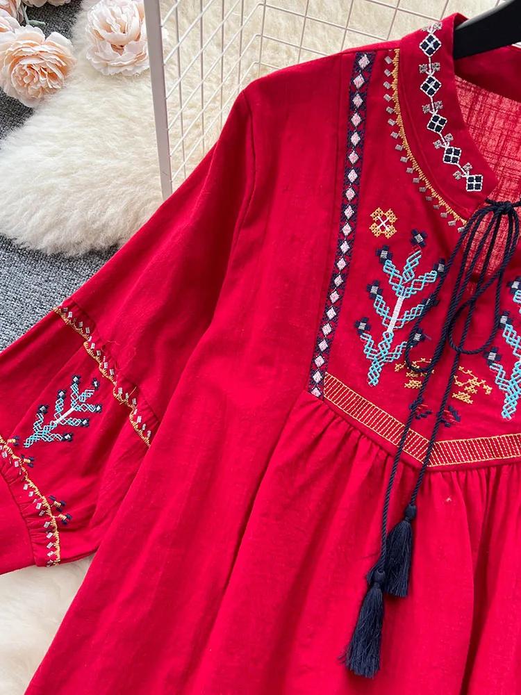 Damenkleid im nationalen Stil mit Stickereien im Retro-Stil, schmale Passform, mittellange Rüschen, Vintage-Gothic-Kleider, elegante Puffärmel, neues Partykleid