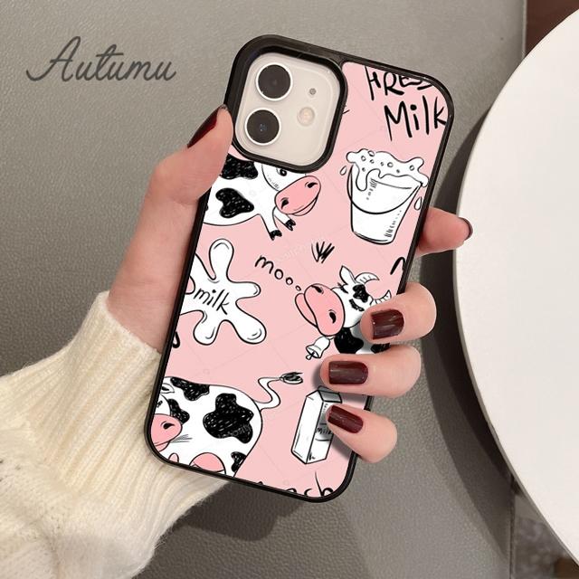 Animal Cute Cartoon Cow Phone Case for iPhone 11 12 13 14 Pro Max Mini X XR XS SE 2020 6S 7 8 Plus Samsung Galaxy S21 S22 Cover