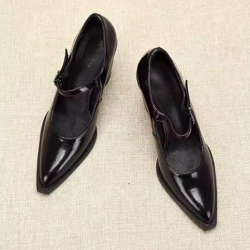 Women's Chunky Heel Mary Janes Patent Leather Dress Shoes with Buckle Decor for Office & Formal Occasions