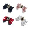 Elegant Women's Lace Ribbon Bows Tie Brooch Pin Pre Tied Bowknot Jabot Collar with Rhinestones Crystal for Formal Event