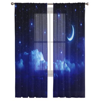 Nachthimmel, Sterne, Mond, transparente Vorhänge, Wohnzimmerfenster, Tüllvorhänge für Schlafzimmer, Küche, Heimdekoration, Voile-Vorhänge