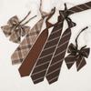 Brown Checkered Striped Neck Tie Pre-Tied Bowtie for Japanese JK School Uniform
