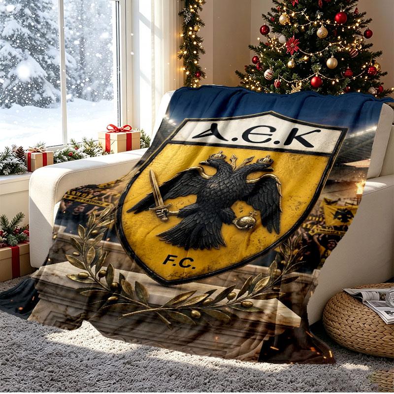 AEK Athens FC Pattern Blanket for Home Decoration, Bed, Sofa, Car Travel, Camping, Suitable for All Seasons, Birthday Christmas Gift