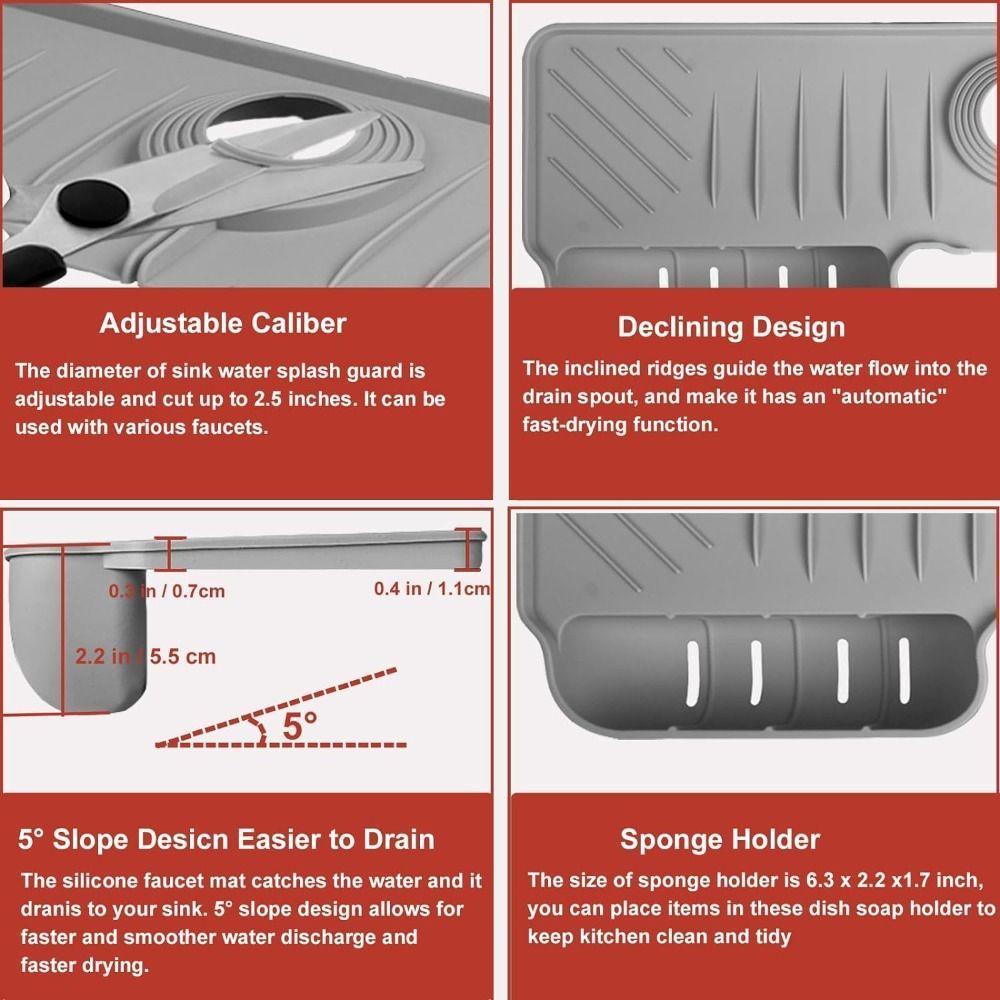 Silicone Faucet Water Catcher Mat Splash Proof Sink Tray Drying Mat Kitchen Accessories