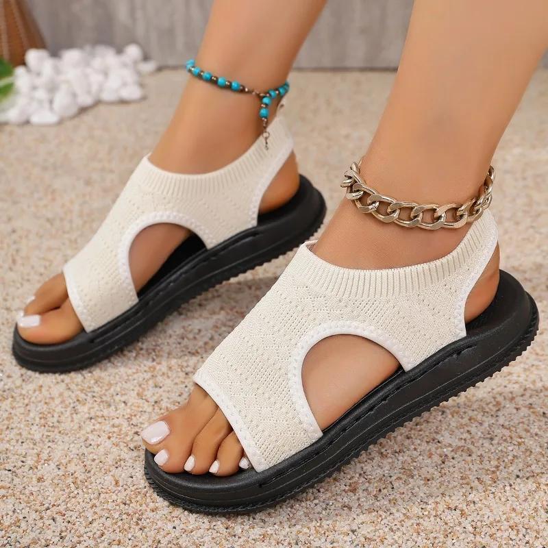 2025 Summer Fashion Women's Sandals Round Toe Thick Sole Solid Color Sports Shoes Mesh Breathable Open-toe Sandals for Women