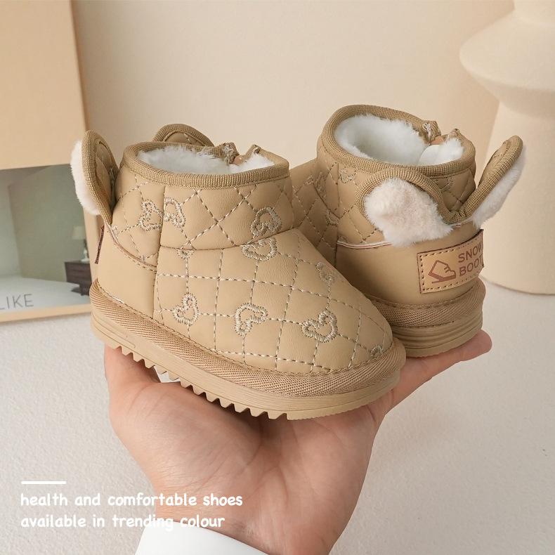 Baby Snow Boots [Bear Ling Embroidery] 22 Autumn and Winter Boys and Girls Treasures Children's Low High Help Embroidery Smiley Face Ear Milk Tea