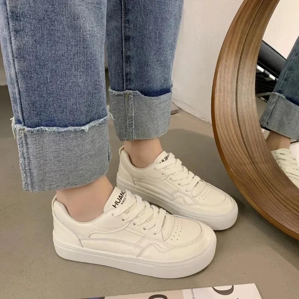 Women Leather Breathable Vulcanized Shoes New Breathable Leather Women Casual White Sports Soft Sole Comfortable Sports Shoes