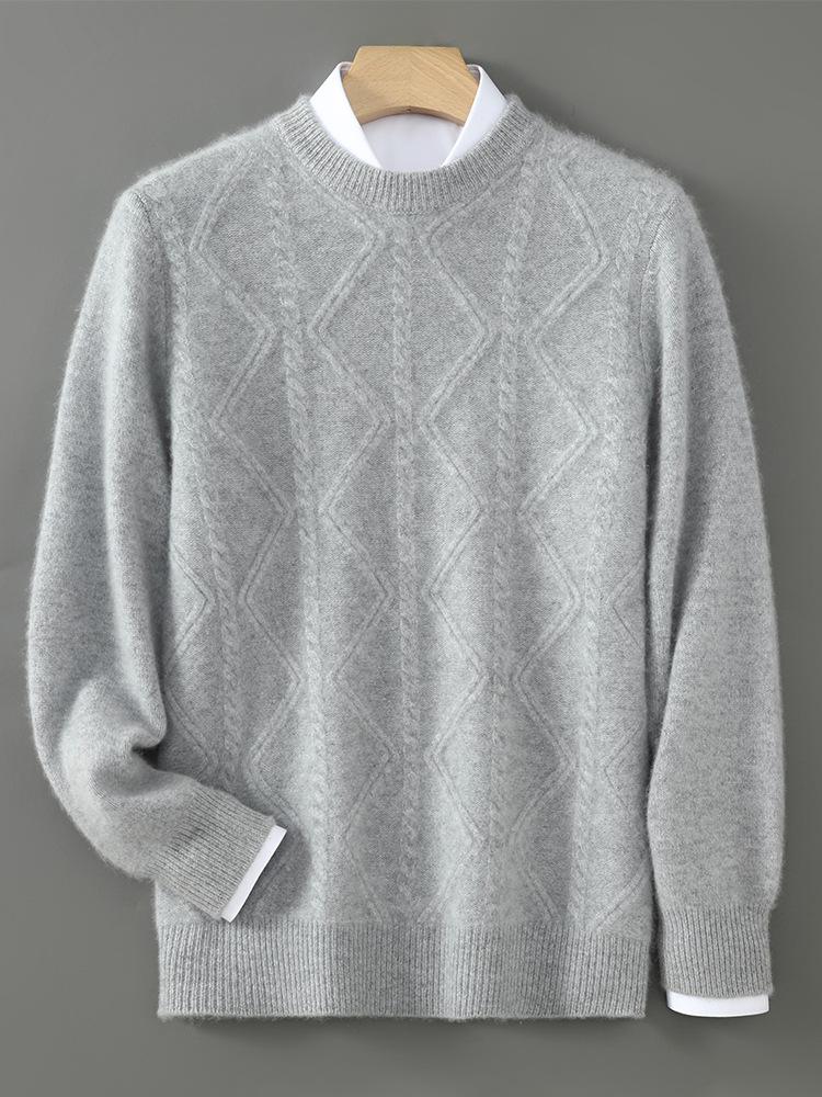 Men's Diamond Cable Knit Wool Sweater - Thick, Loose, Versatile Cashmere Layer