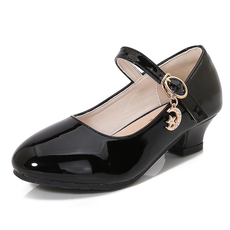 Girls' White Leather High Heels - New 2025 Princess Dance Shoes for Students, Sizes 25-40