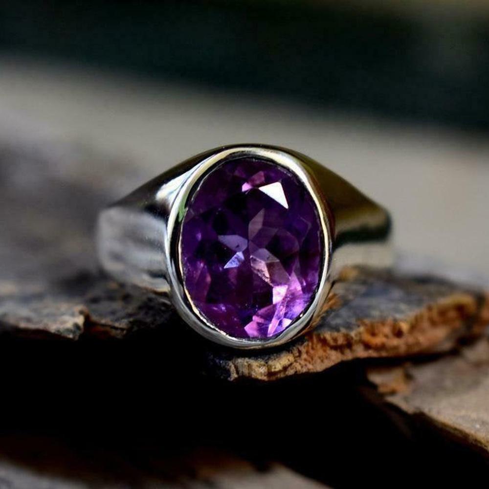 Amethyst Herrenring, 925 Sterling Silber Herrenschmuck, handgefertigter Ring, Geschenk für Männer, Männer Verlobungsring, Edelsteinring, Neujahrsgeschenk