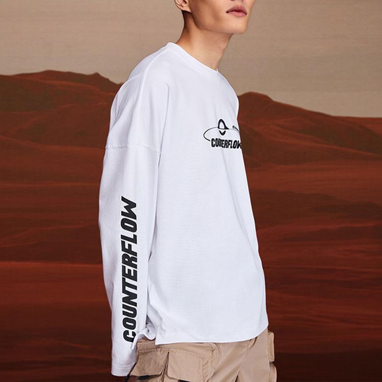 Li Ning CF Su Sports Lifestyle Series Mars Letter Print Solid Color Round Neck Long Sleeve T-Shirt Unisex Tops White ATLS095-1