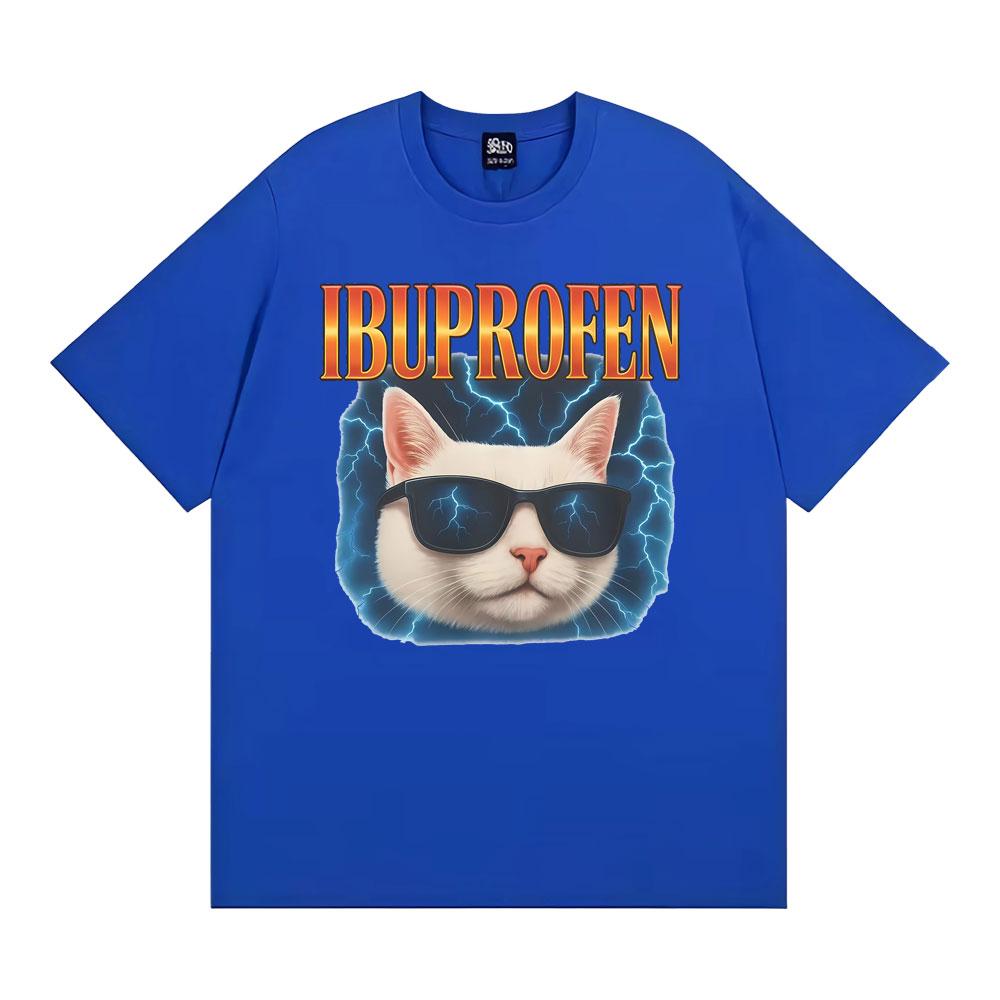 IBUPROFEN Funny Lightning Dank Cat Meme Tshirts Unisexs Clothes Fashion High Street T Shirt Summer Tops Loose 100 Cotton Tshirt