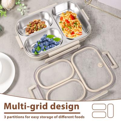 Portable Lunch Box Stainless Steel 3 Compartment Lunch Box Office Worker Students Sealed Bento Microwae Heating Food Container