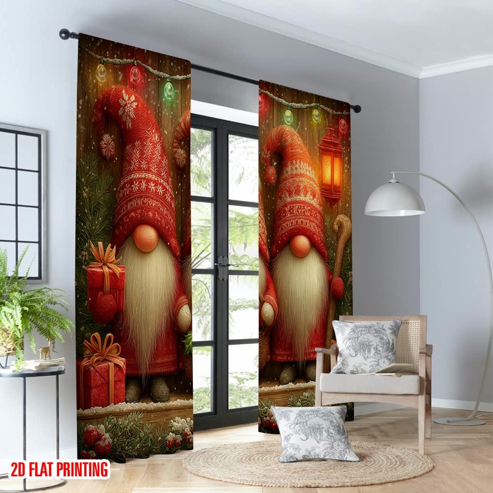 Set Of 2 Flat Printing Christmas Hot Curtains Gnomes Winter Snow Digital Printed Polyester Drapes Party Holiday Decor Curtain Made
