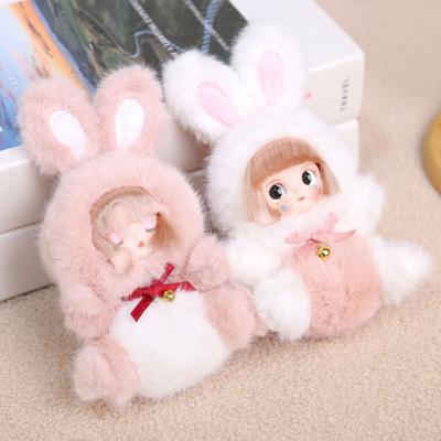 Bunny Hoodie Vinyl Doll Keychain Plush Rabbit Plushie with Bell Cute Backpack Charm And Car Accessory