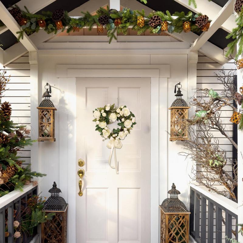 Valentine Rose Wreath Spring Wreath Valentine Wreath 15.7 Inch Floral Wreath With Rose Front Door Sign Door Wreath Artificial