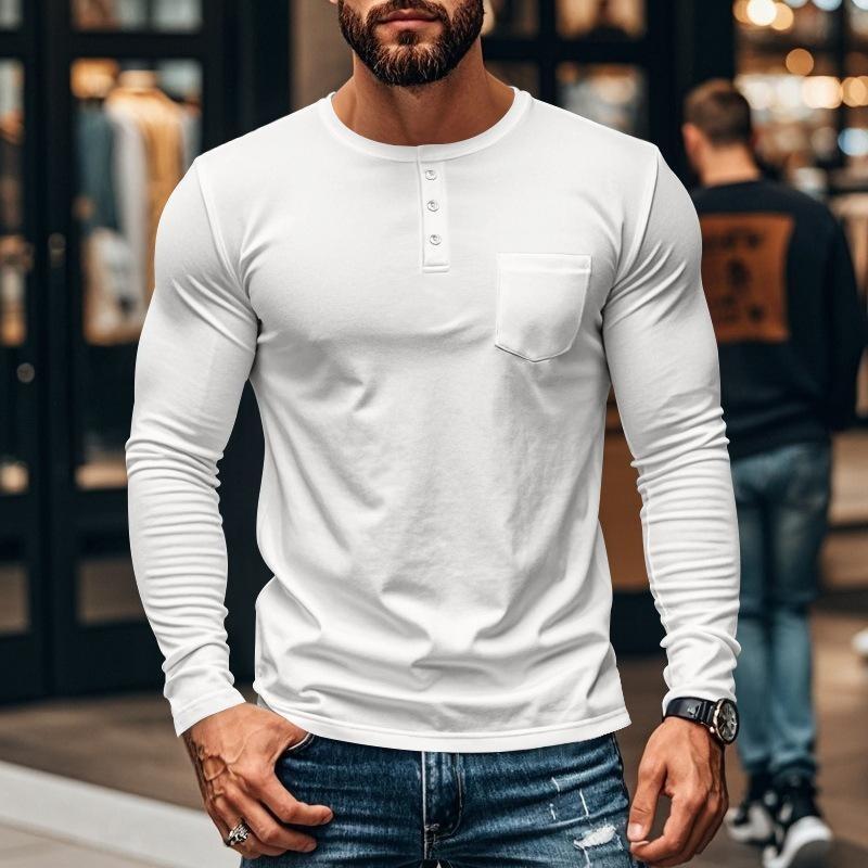 Men's Autumn and Winter Round Neck Long-sleeved T-shirt Slim Breathable Pullover Casual Long-sleeved Bottoming Shirt Tops