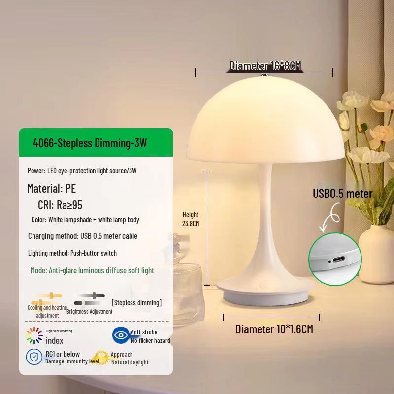 Slim Waist Mushroom Table Lamp: Dimmable, Eye-Protective Night Light for Bedroom and Living Room, European Style.