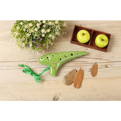TNG Ocarina, 12-Hole Soprano Ocarina in C Key, Green, Premium Single SC (with Strap), Glazed Finish, for Wind Instruments
