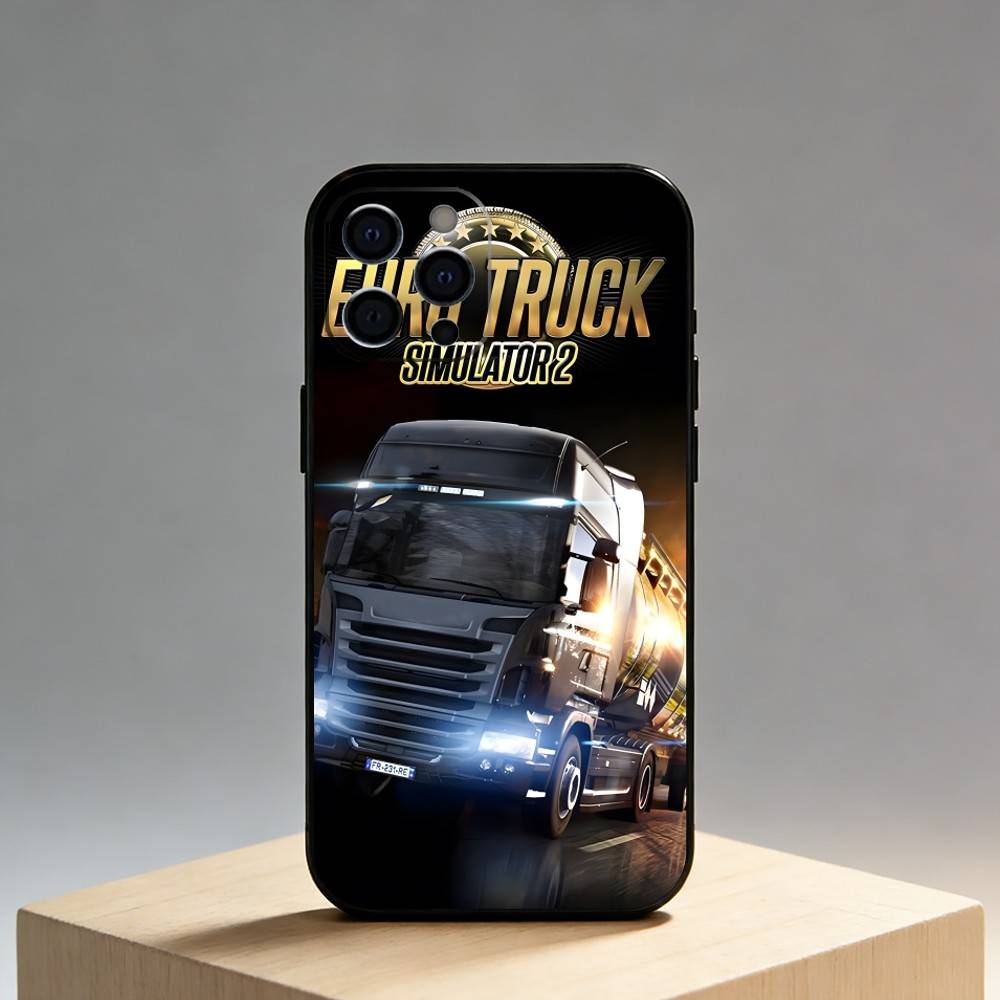 E-Euro T-Truck Pouzdro na telefon Pro iPhone17,16,15,14,13,12 Plus,Max Měkký silikonový Černý kryt