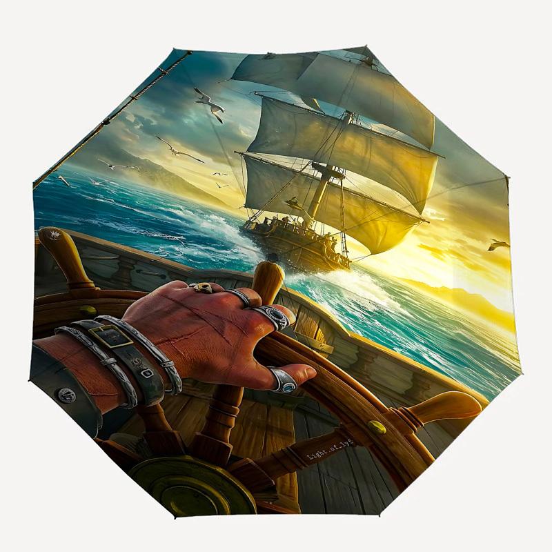 Sailing, Adventure Themed Automatic Opening and Closing Umbrella, Brightly Colored 8-rib Portable Umbrella, Suitable for Men and Women, A Pe