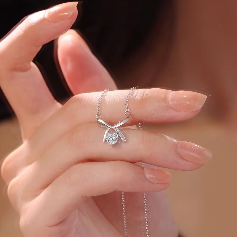 Bow love zircon necklace high-end niche light luxury pendant temperament collarbone chain