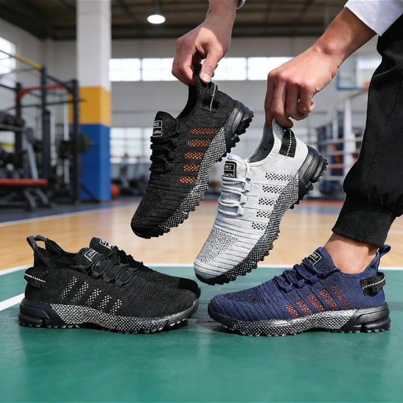 Men's Knit Weave Sports Shoes Breathable Mesh Sneakers Fashion Casual Running Shoes Lightweight Non-Slip Outdoor Walking Shoes