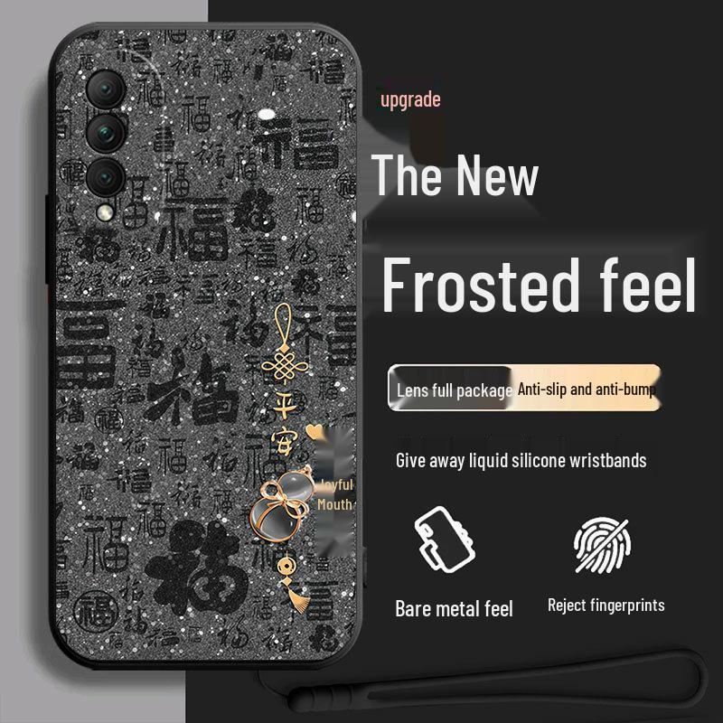 Black Cartoon Chinese Style Silicone Honor X20se Phone Case with Tempered Glass Protector