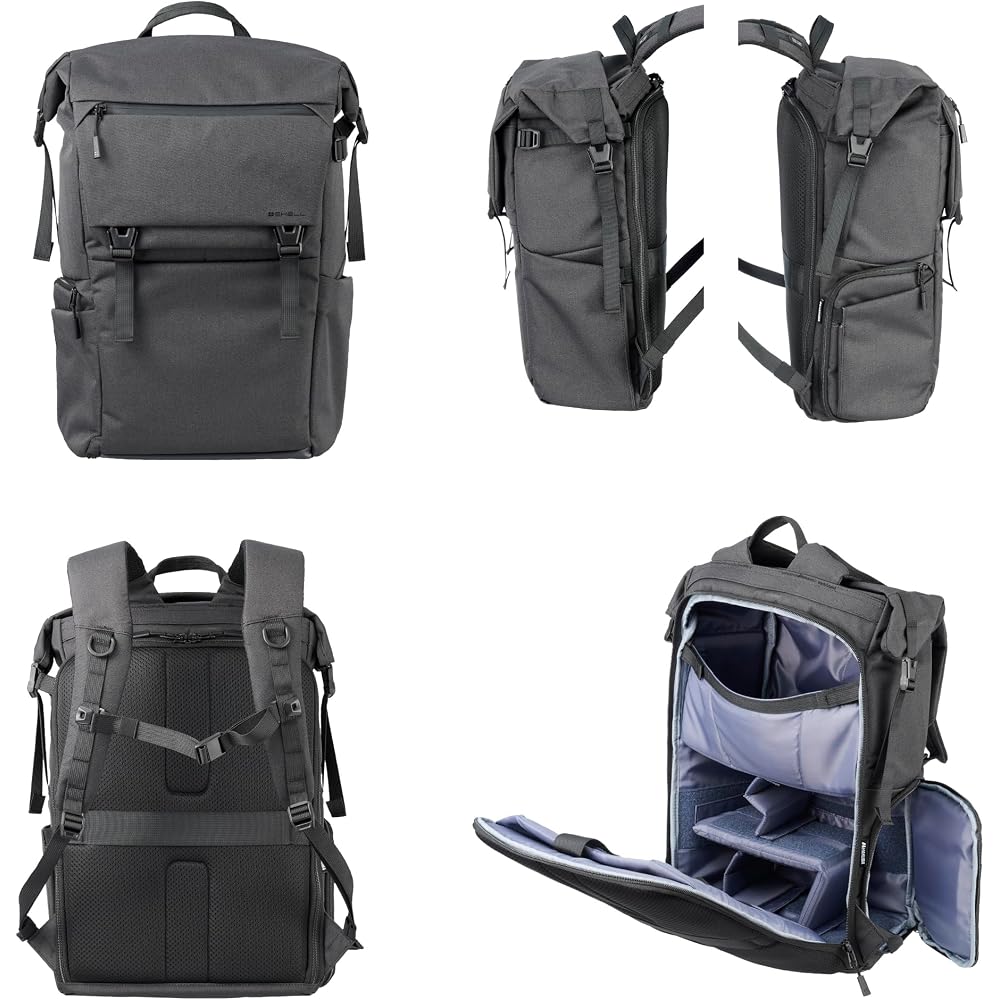 HAKUBA Camera Bag Plus Shell City Roll Top Backpack 18 G05 AZ Black Camera Backpack with Rear Access, Side Access, 2 Compartments, Extendable Function