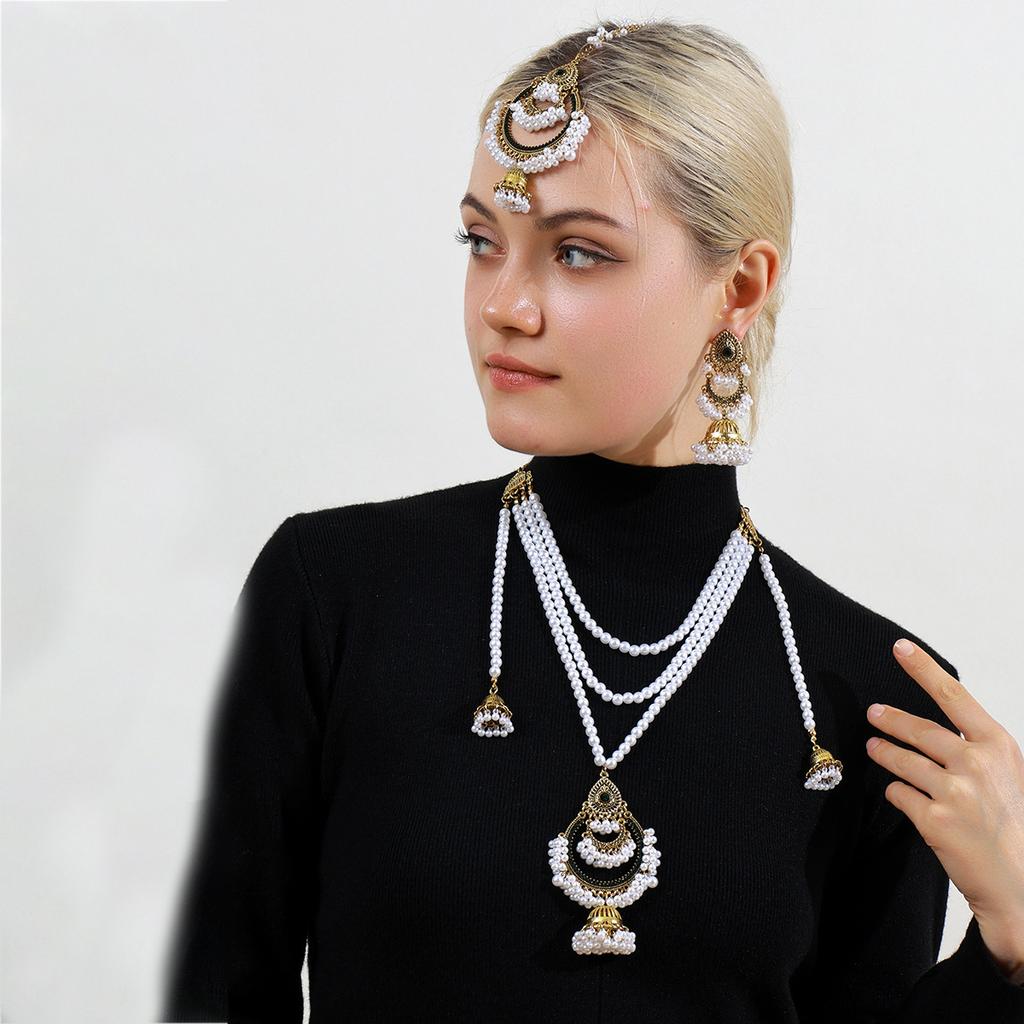 Multi-Layer Pearl Pendant Jewelry Set, Retro Heavy Industry Bohemian Fashion Earrings