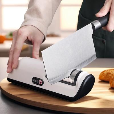 Compact Automatic Electric Knife Sharpener Machine - Dual Stage Coarse and Precision Grinding for Household Kitchen Tools