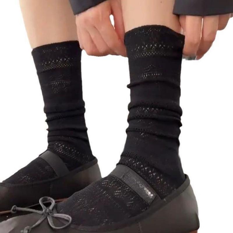 Summer Thin Solid-color Hollowed-out Pile Socks Lace Calf Socks To Slim Legs, Retro Style Sexy Socks