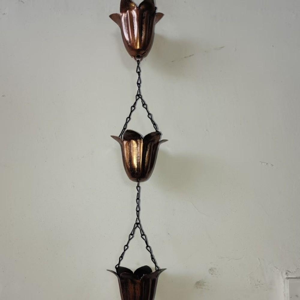 Japanese Style Metal Tulip Rain Chain 7 Cups Iron Art Rain Chain for Gutters Hanging Directs Water Rain Catcher Garden Yard