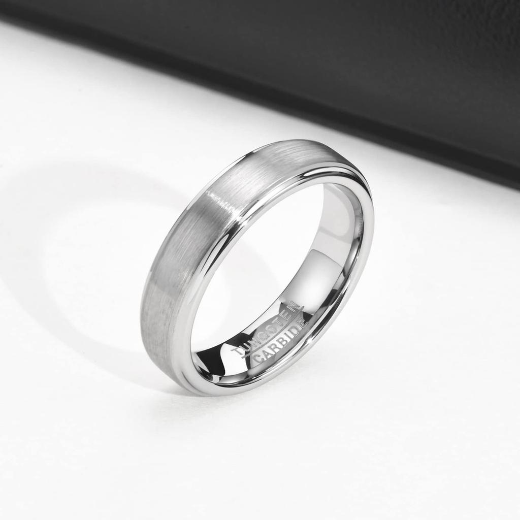 Rockyu Simple Silver Size 5mm Tungsten Ring with Matte Super Hard Men's Ring, 23, Texture,