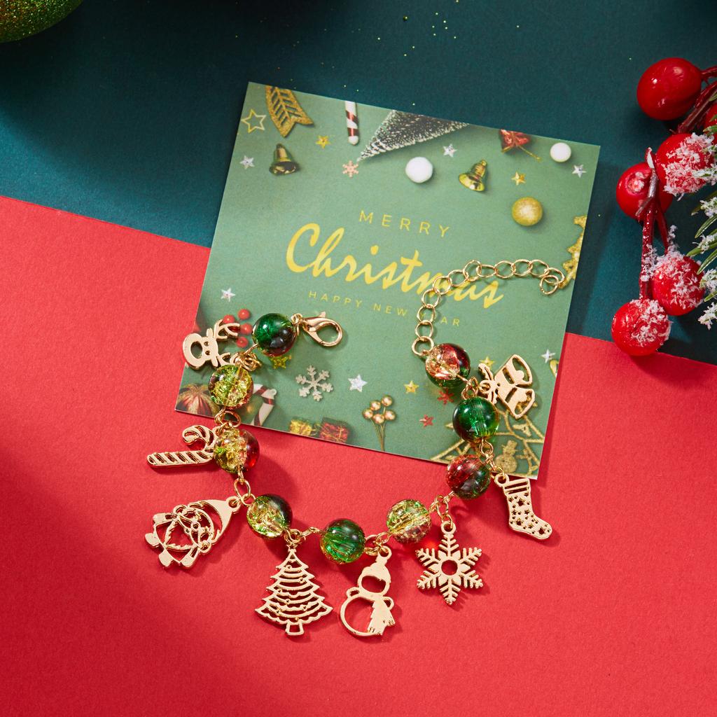 Christmas Snowflake Santa Claus Xmas Tree Snowman Bell Charms Bracelet For Women Metal Chain Bangles Party New Year Gifts