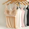 Camisola feminina sexy macia e aconchegante com sutiã embutido alça de ombro ajustável regata