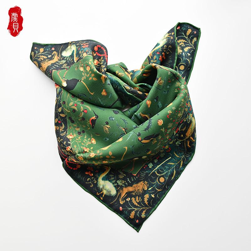 Armeegrün Luxus Naturseidenschal Damen bedruckter Vogel 100% echte Seide Twill Schals Wickeltuch Schal quadratisch 65cm Bandana Dame bufanda