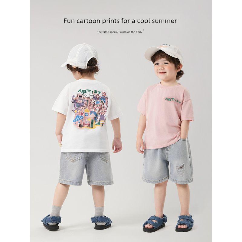 Boys' Cool Cotton Short-Sleeved T-Shirt Summer Half-Sleeved 2026 New Children's Clothing Baby Summer Thin Top