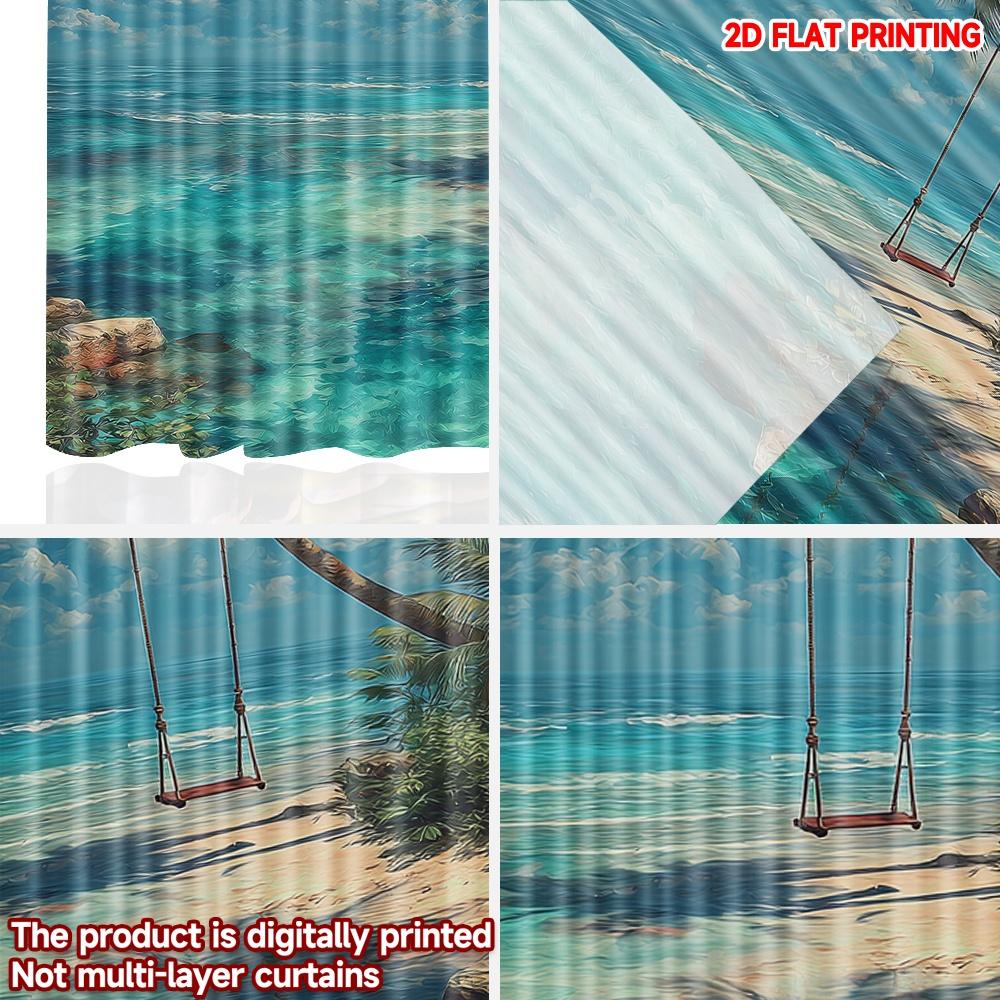 Set Of 2 Digital Print Sea Beach View Curtains Coastal Landscape Window Drapes Living Room Bedroom Home Decor Non Woven Curtain Polyester Perfect For