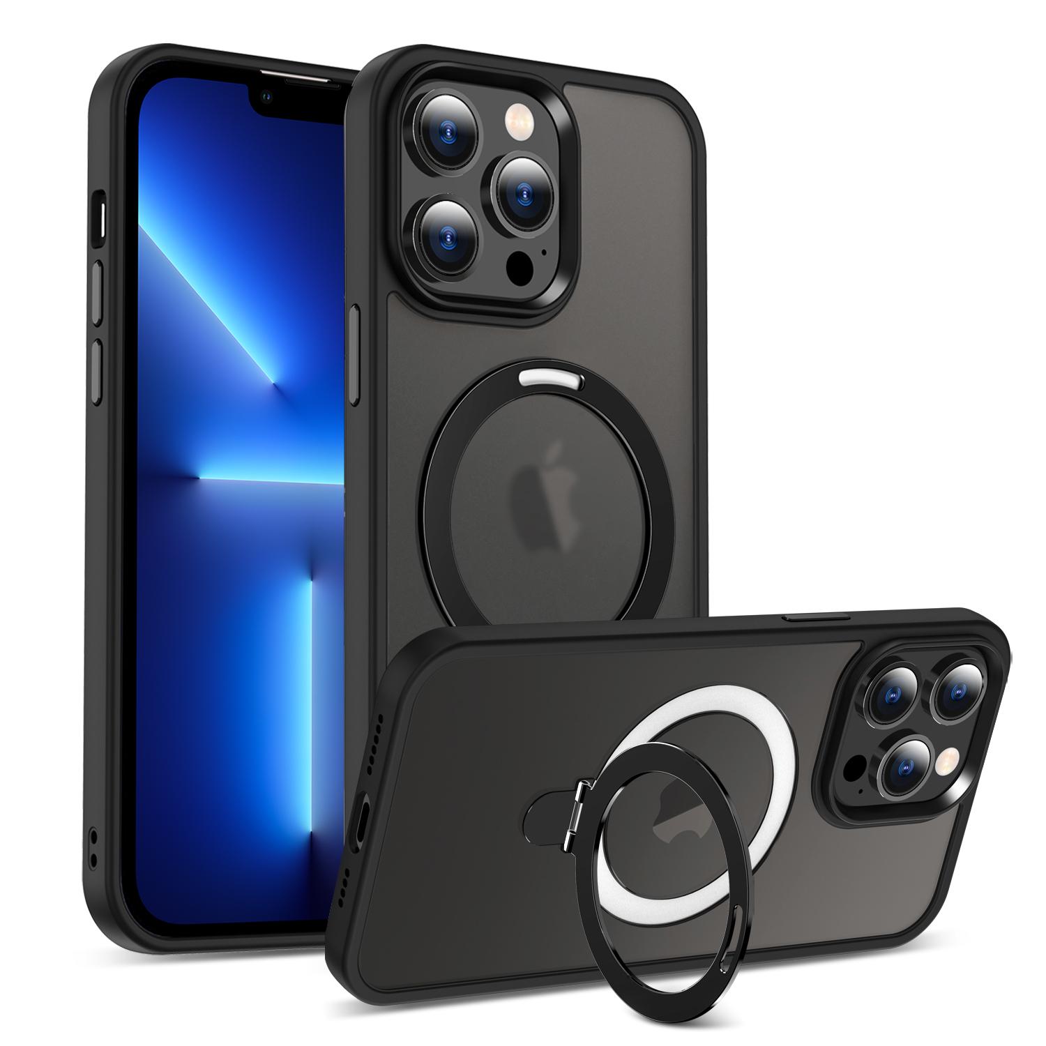 

For iPhone 13 Pro Max 6.7 inch Magnetic Invisible Kickstand Phone Case PC+TPU Drop Protection Cover Compatible with MagSafe Black