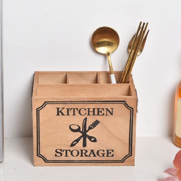 Rectangle Wood Napkin Holder Functional Wood Utensils Holder for Home Office Supplies and Kitchen Accessories Storage