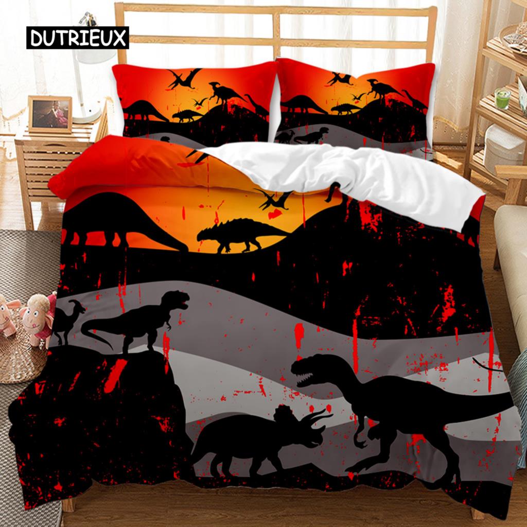 Dinosaur Duvet Cover Set Dinosaurs T-Rex Jurassic Dino Fossil Dinosaur Bedding Double Queen King Size Soft Polyester Qulit Cover