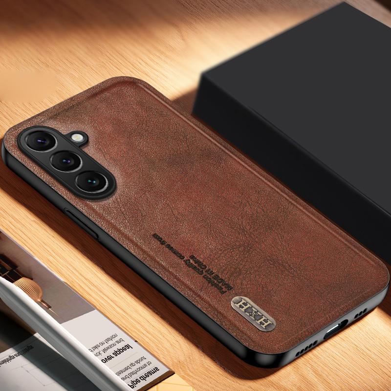 

For Samsung Galaxy M55 5G/C55 5G/F55 5G Case Frosted TPU+PU Phone Cover with Built-In Metal Sheet Brown