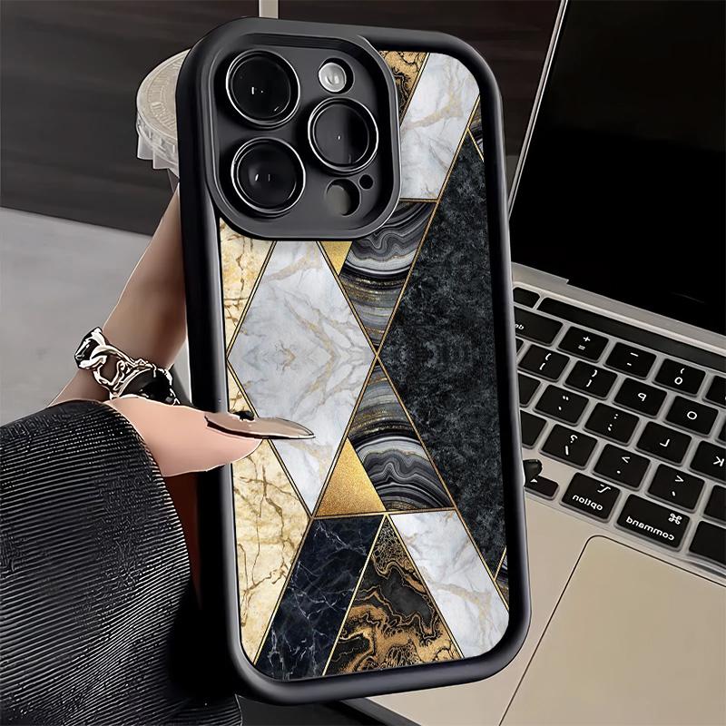 Phone Case for iPhone 17 Air 16E 15 16 Pro Max Geometric Marble Pattern Cover 14 Plus 13 12 Mini Soft Shell Silicone Fundas