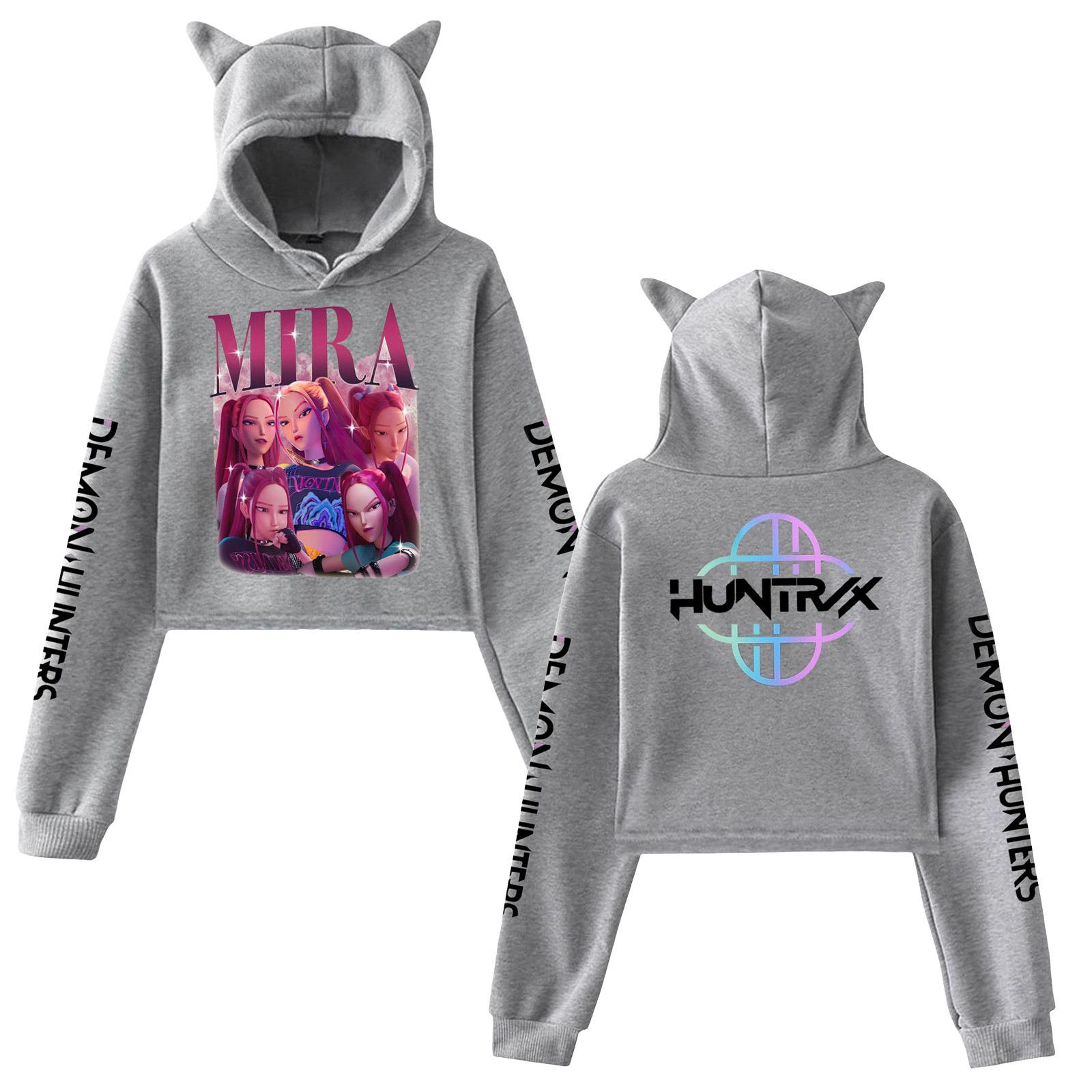 

Модный Kpop Худи Охотники на демонов Huntrix С капюшоном с кошачьими ушками Пуловер Руми Мира Зои Узор Косплей Костюм Студенческие Осенние Топы XXS